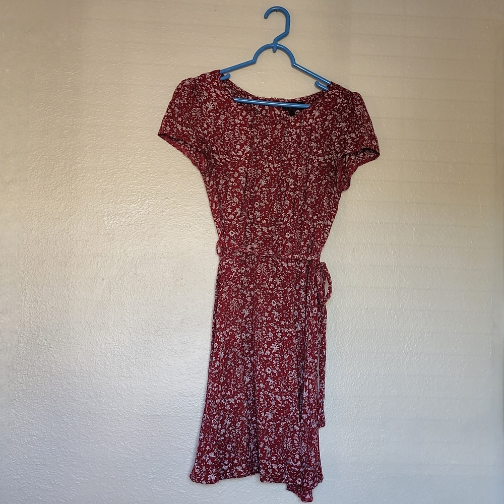 Papillon Red & White Floral Waist Tie Dress